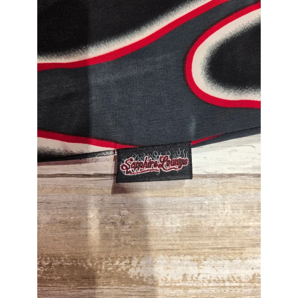 Sapphire Lounge Mens Flame Print Button Down Shirt Black Red Short Sleeve Medium